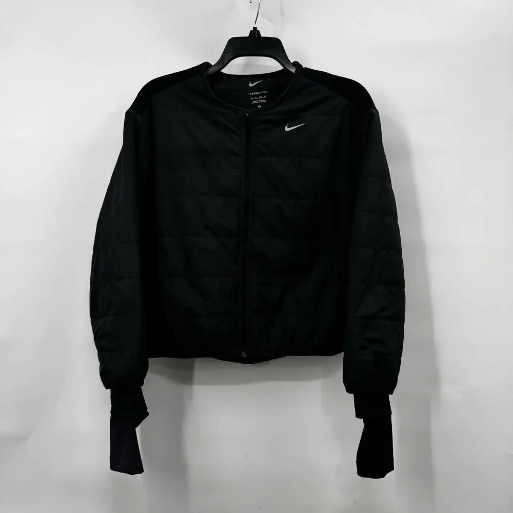 Nike THERMA-FIT Gray Black Quilted Full Zip Jacket Thumbholes Womens XS